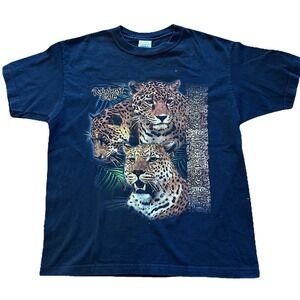 Vintage Rainforest Cafe Leopard Wildlife Graphic T-Shirt Black Size Small